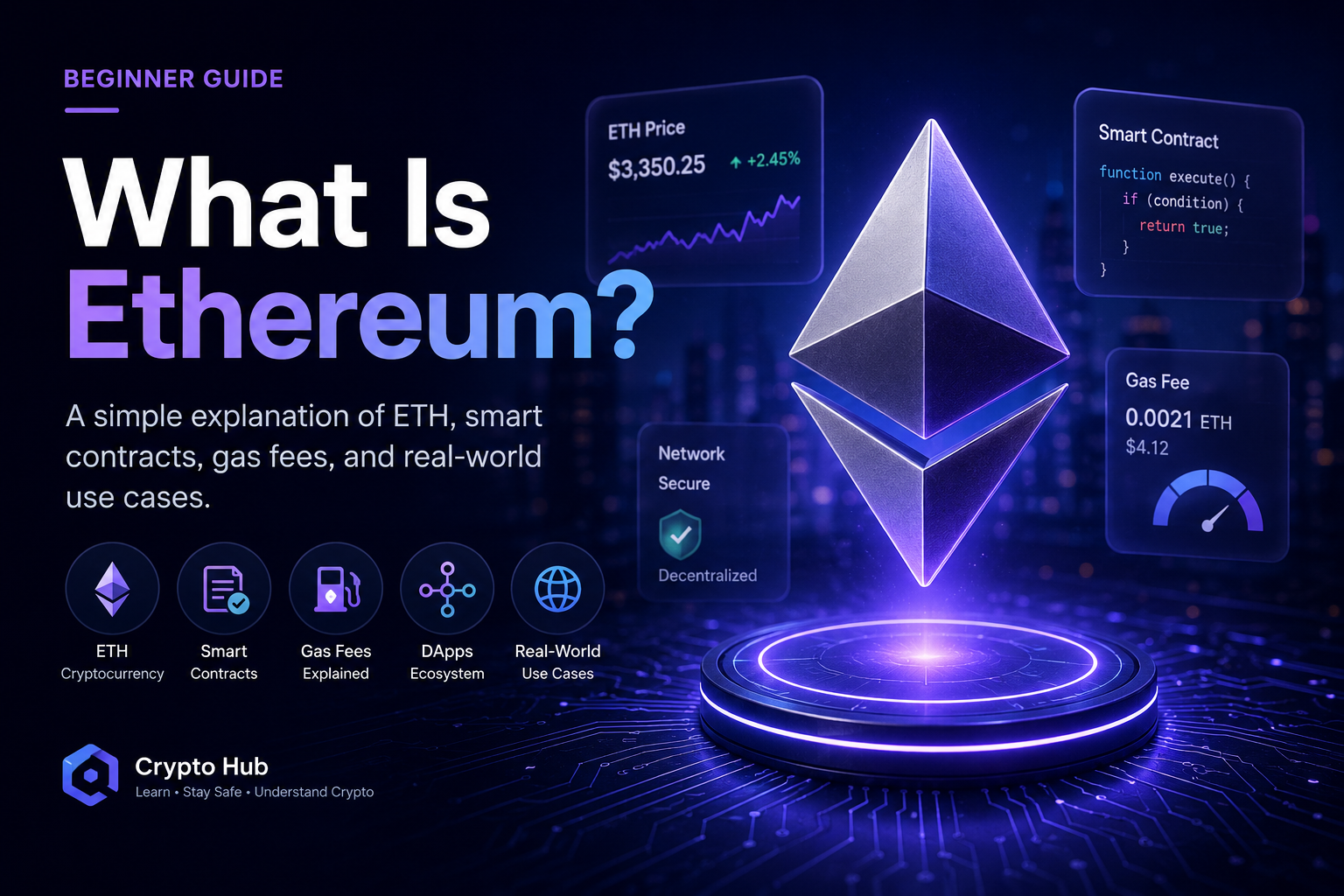 What Is Ethereum? A Beginner-Friendly Guide to ETH, Smart Contracts, and Crypto illustration